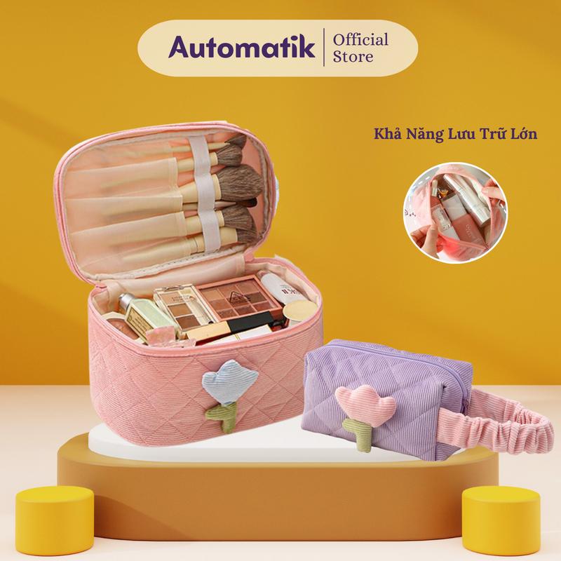 Túi Đựng Mỹ Phẩm Du Lịch Uchuu Túi Đựng Đồ Trang Điểm Makeup Cute Nhỏ Túi Vải Có Quai Cầm Xách Tay Lớn Bag Nhung