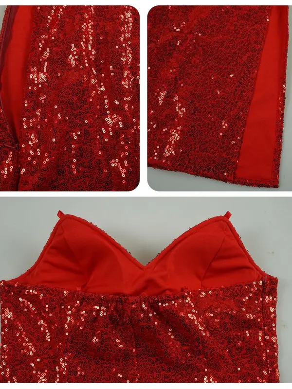 Women's Glitter Sequins Dress with Gloves & Transparent Straps, Sexy Sleeveless Cami Dress for Party Club Dating, Ladies Clothes for All Seasons 4