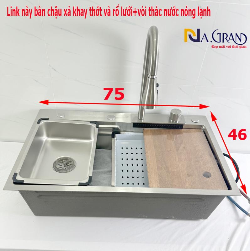 CHẬU+VÒI CHẬU DÀY 3ly Chậu Rửa Chén Bát 1 hộc CAO CẤP VÀ VÒI RÚT HIỆN ĐẠI,CHẬU PHỦ NANO ĐEN CHỐNG TRẦY N20 7546 KHAY VÀ THỚT và xả 9