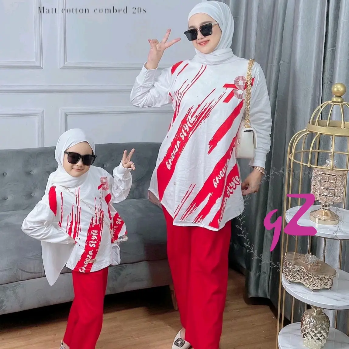 Oneset Kemerdekaan Couple ibu & Anak Cewek ORI Gwenza Muslim Baju Setelan Wanita