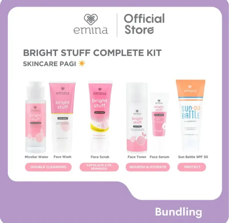 Bright Stuff Emiiiinaaa4 Paket Micellar Water / Face Wash / Face Toner / Face Serum / Moisturizing Cream 3