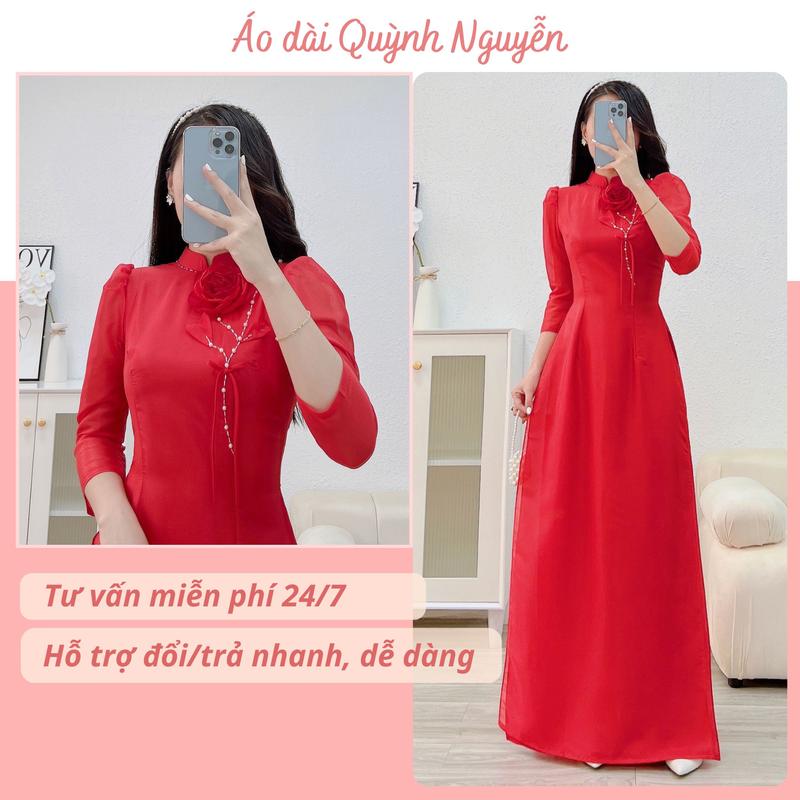 Áo dài thiết kế đỏ tươi tơ óng 4 tà - MÃ TK73 Nữ Women Dress