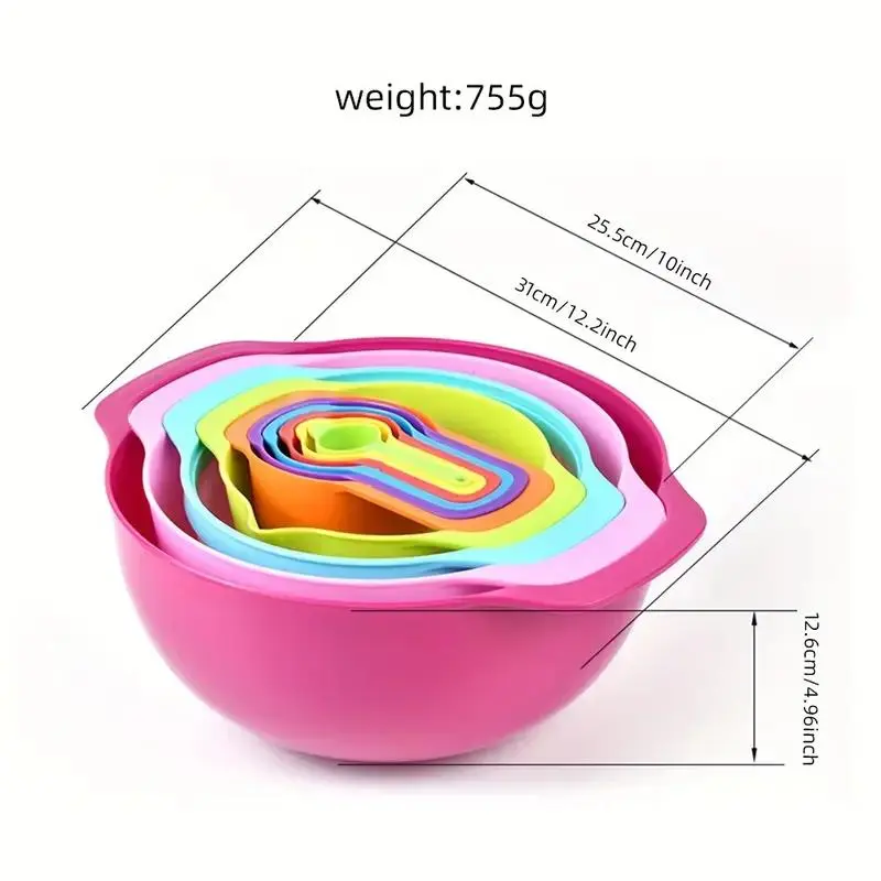 Rainbow Color Baking Measuring Cup & Spoon Set, 10pcs/set Multifunctional Mixing Bowl, Kitchen Supplies,   Vegetable Washing Plate 1