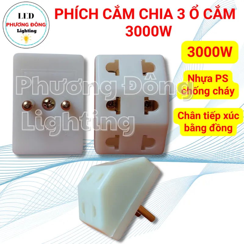 Phích cắm chia 3 ổ cắm - 3000W đầu nối 3 cửa P11 chịu tải 3000W 0