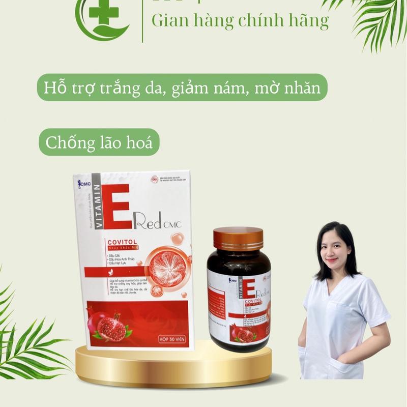 Viên uống Vitamin E đỏ Red CMC nhập khẩu kết hợp dầu gấc, dầu hoa anh thảo, dầu hạt lựu 30 viên