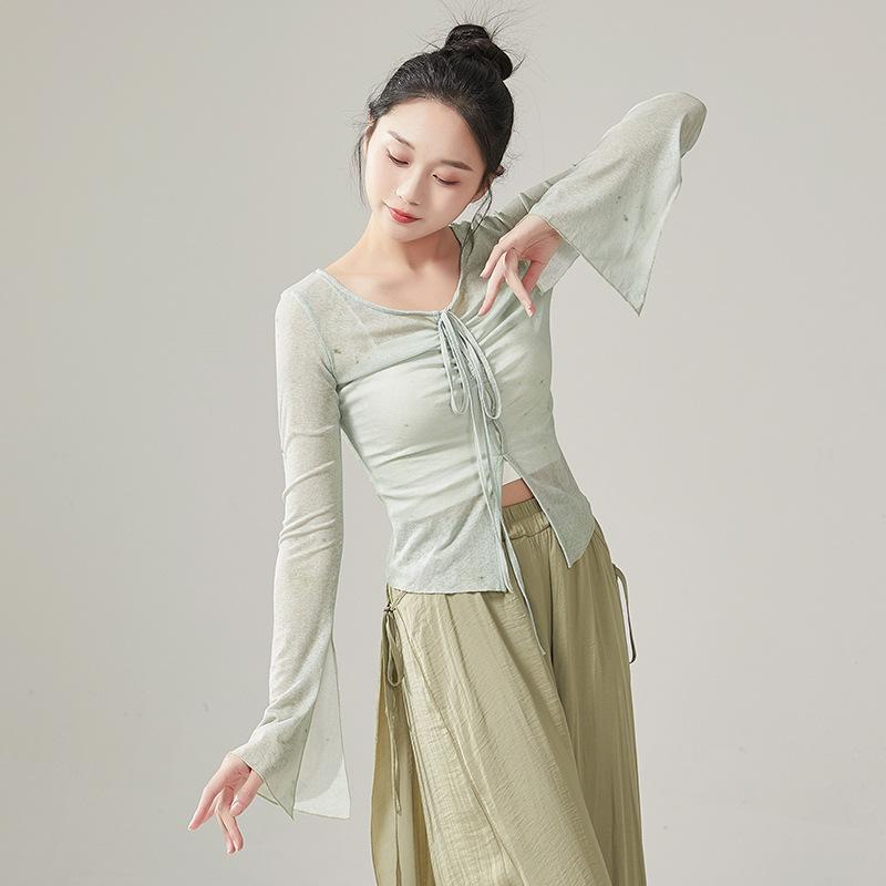 Classical Dance Printed Long-Sleeved Top Chinese Classic Dance Dancing Dress Modern Dance Practice Clothes Shapewear 0
