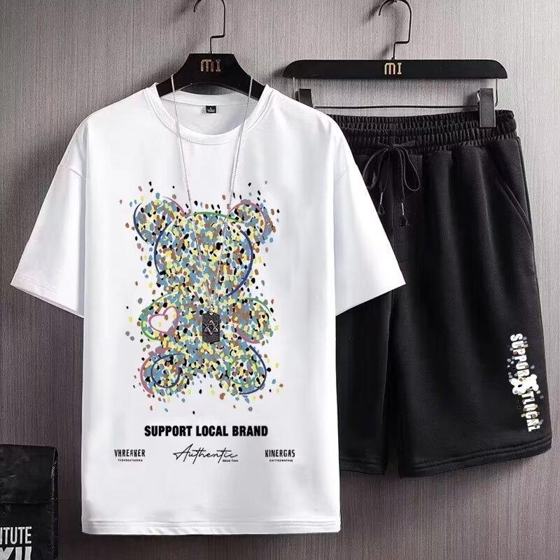 Product Introduction of M-8XL plus Size Sports Suit Men's Summer Fashion Brand Short-Sleeved Shorts Set Men's Loose Fashion Versatile Printed Casual Suit Boys[TZ730] 2