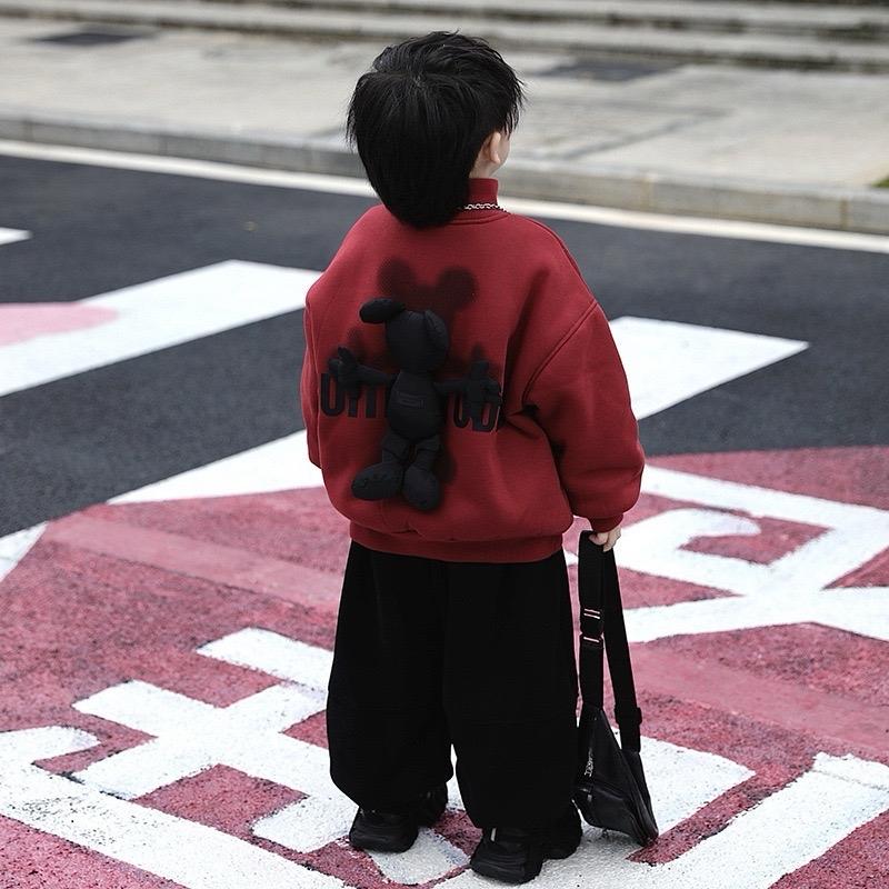 ĐẬU LÊN BAR | ÁO NỈ ĐỎ CÓ GẤU SAU LƯNG BÊN TRONG LÓT LÔNG CỪU DÀY DẶN CHO BÉ HÃNG JIMMY