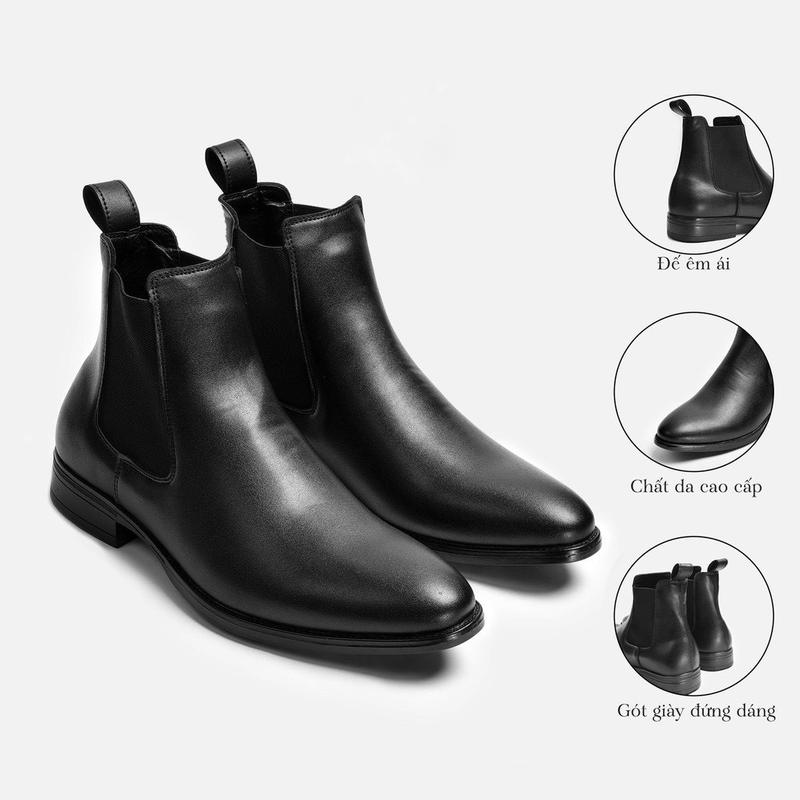Giày chelsea boots đế cao su, da mềm, giày bốt nam mang noel, mang tết