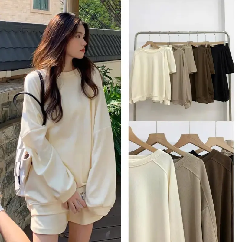 (Chất L1) Bigsize nữ dài tay + quần short chất nỉ gân dày dặn, mềm mại dành cho nữ từ 50-85kg Chubby Cheek Bigsize 1