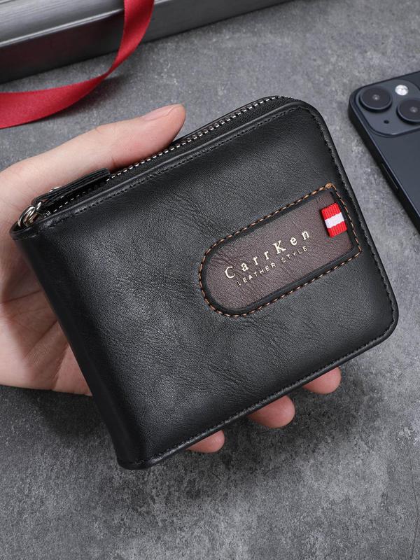 Men's Vintage Letter Pattern  Zipper Short Wallet, Casual Multi-functional Short Wallet for Daily Used, Retro Style Wallet for Men 3