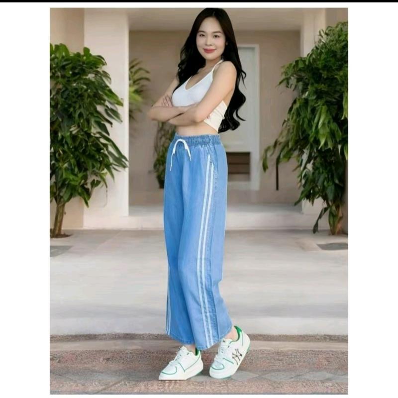 Quần dài nữ jean giấy lụa mềm mát ,ống xuông lưng thun viền 2 xọc ....