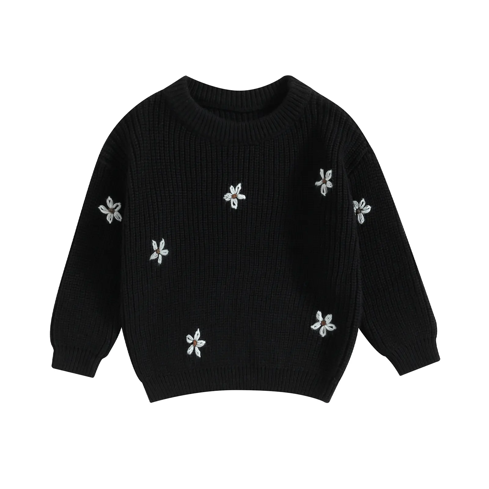 Baby Girl Sweater, Long Sleeve Crew Neck Flower Winter Warm Knit Pullover Sweater Infant Clothes