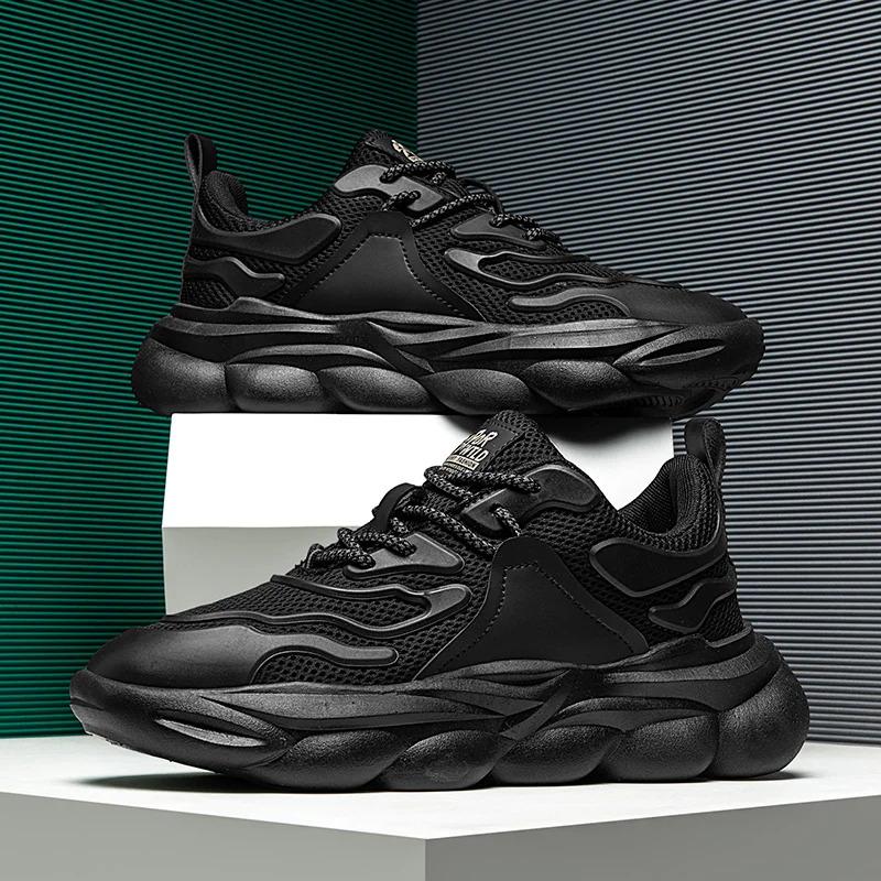 Scarpe da ginnastica casual alla moda da uomo personalizzate, bianche e nere, in rete spessa, traspiranti, sportive, da corsa, per uomo, scarpe sportive da corsa_voghion.com