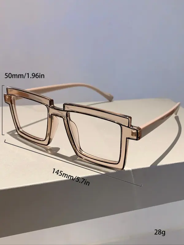 Unisex Simple Style Eyeglasses with Geometric Square Frame & Fashion Line Design, Casual Trendy Eyeglasses for Everyday Use, Fashion Eyeglasses for Outdoor Activities 8
