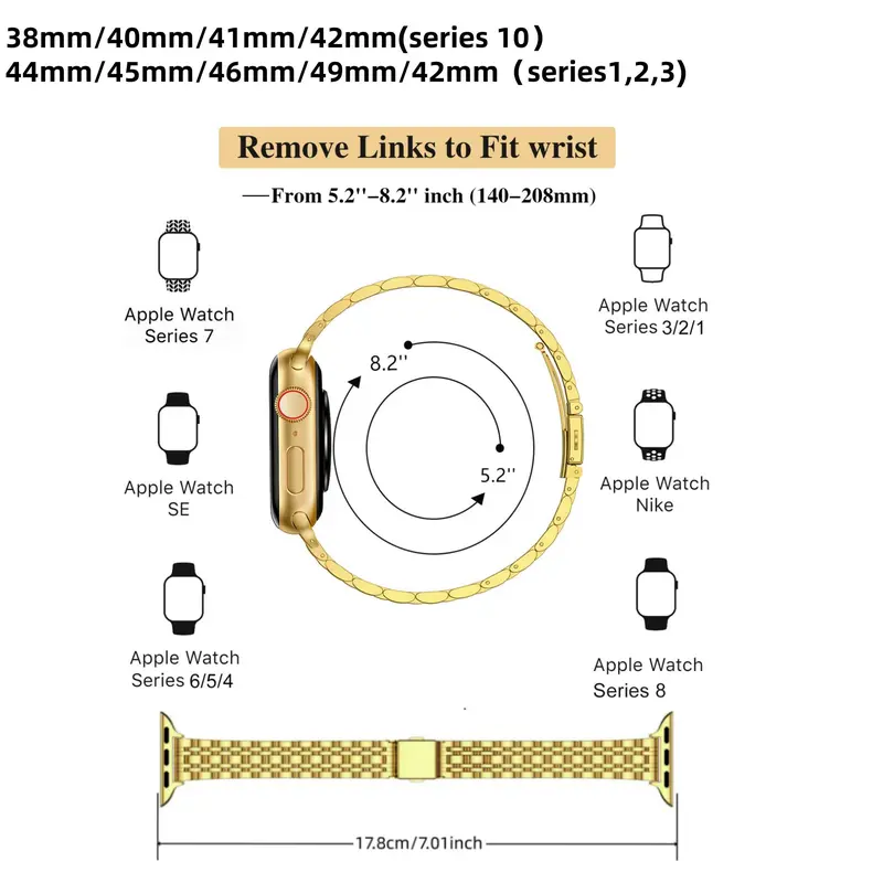 Stainless Steel Watch Band (Band Only), Fashionable Watch Band for Women, Watch Band for Apple Watch Series 9 8 7 6 5 4 3 2 1 SE 1