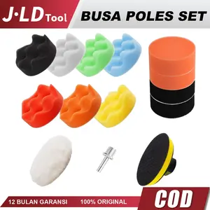 JLD Spon Busa Poles Set 14pcs Sponge Wool Polishing Body Motor Mobil Set 4inci/5inci Berisi Pad Velcro Adaptor Car