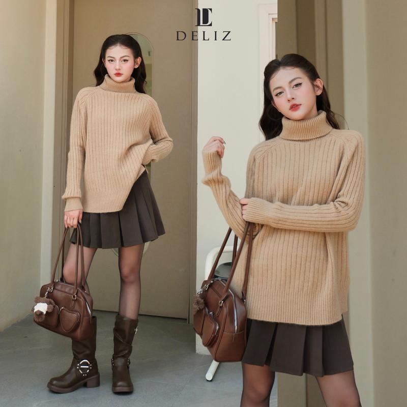 Áo len cổ lọ dài tay tông màu đa dạng chất len lông thỏ, phối đồ basic DELIZ - AL43