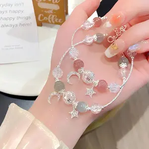 Gelang sungai bintang batu bulan Kristal stroberi yang manis Liontin bintang bulan Bracelet Fashion