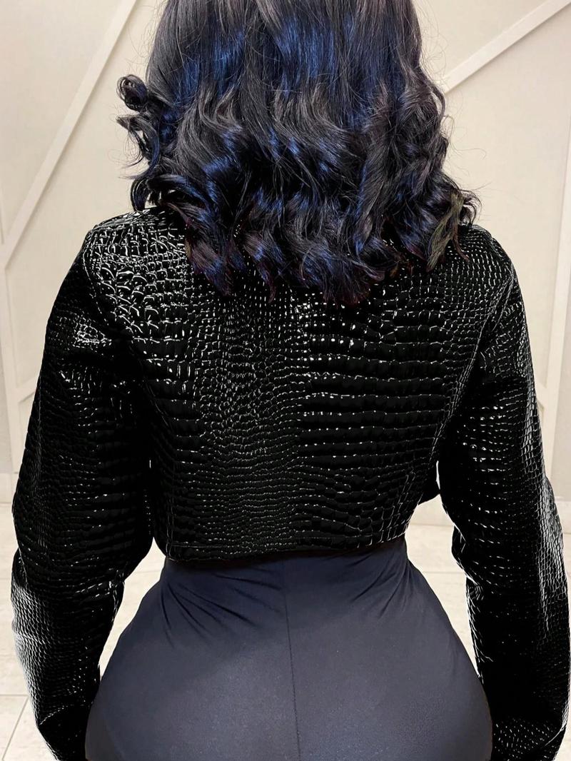 Product Introduction of Women's Snake Skin Pattern Faux Leather Jacket, Casual Long Sleeve Open Front Outerwear for Fall & Winter, Ladies Clothes for Daily Wear 2