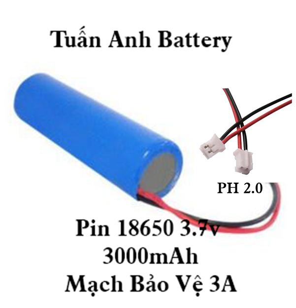 Pin sạc 3.7v - 4.2v 18650 3000mah 1s có mạch bảo vệ 3A 6A dùng cho đèn tích điện quạt tích điện loa mini Vợt Muỗi