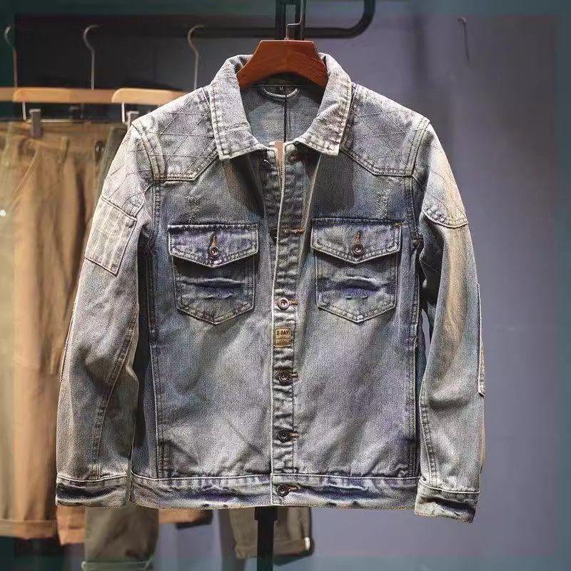 Áo Khoác Denim Nam, Thương Hiệu Thời Trang Châu Âu Và Mỹ Mùa Xuân Và Mùa Thu, Phong Cách Hàn Quốc, Ôm Sát, Áo Khoác Đi Xe Máy Haulage Thời Trang Ngầu Cổ Điển Mỹ, Dành Cho Nam Giới 8