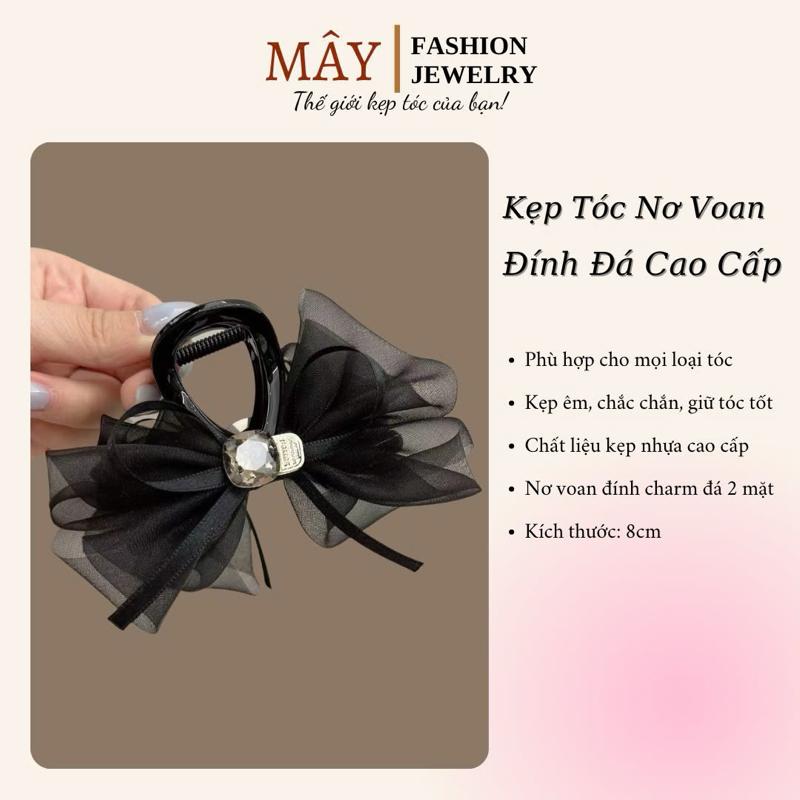 HÀNG LOẠI 1 Kẹp Tóc Thiết Kế Nơ Voan Đính Charm Đá Cao Cấp • Mây Fashion Jewelry - K325.05