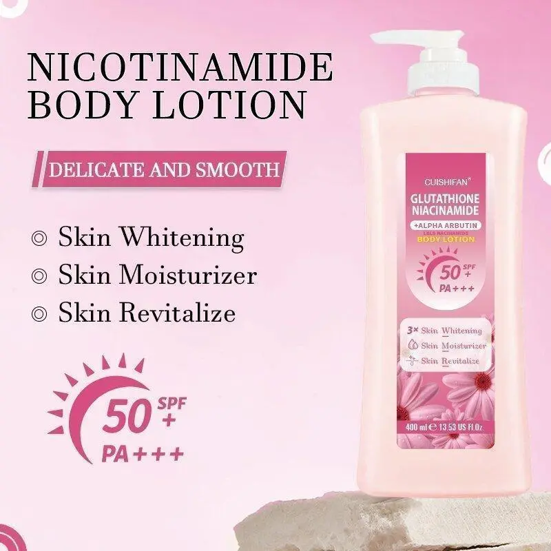 CUISHIFAN Glutathione Niacinamide Body Whitening Lotion SPF 50 PA++  400ml+200ml Moisturizing Brightening Bare Vanilla Scent