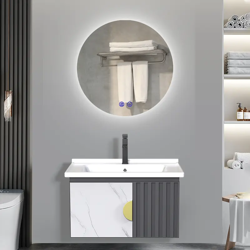 GUANJIE - kabinet kamar mandi (50CM/60CM)- Aluminium (Bathroom Cabinet)wastafel cabinet Kabinet Cermin LED 1