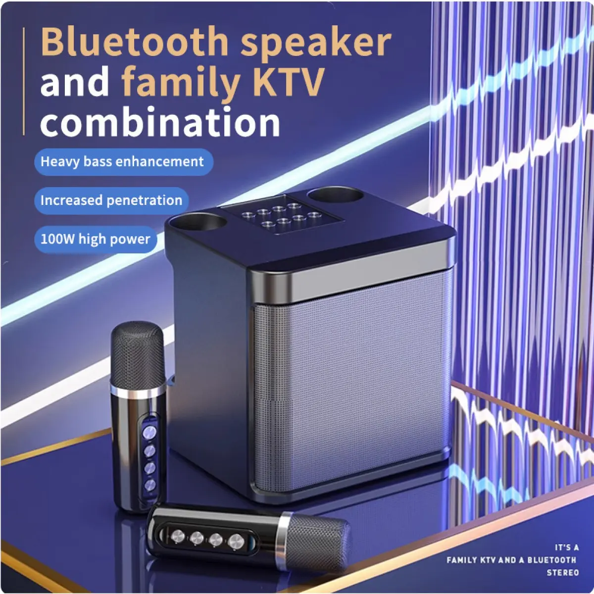 STUARRT Mini Karaoke Set Bluetooth Speaker Portable Karaoke System with 2 Wireless Mic KTV Home Set for Family