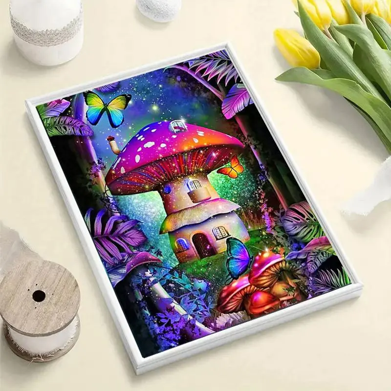 Mushroom Forest Pattern Diamond Painting Without Frame for Beginners, DIY 5D Diamond Painting Kit for Home Wall Craft Decor