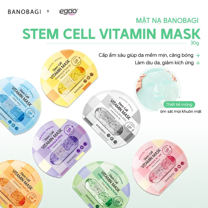 Combo 5 Miếng Mặt nạ Banobagi Hỗ trợ Làn Da Tươi Sáng và Rạng Rỡ, Stem Cell Vitamin Mask Whitening 150g (5 miếng) - Egao 1