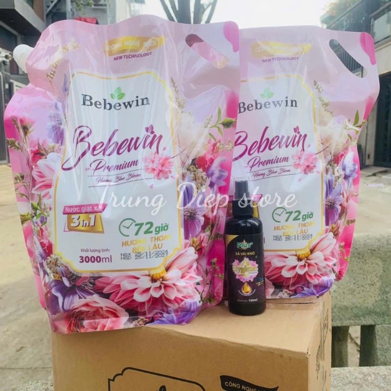  Mua 2 tặng 1  Combo 2 túi nước giặt Bebewin 3000ml tặng kèm chai xịt vải khô Hygiene 100ml 