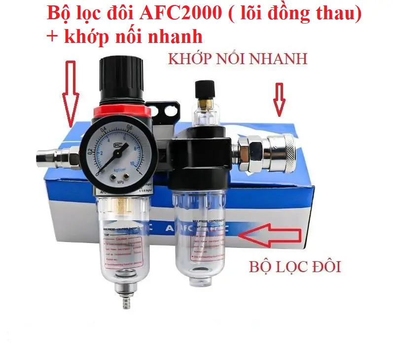 Lọc tách nước tách dầu máy nén khí cỡ nhỏ dưới 60L có kèm khớp nối nhanh 3
