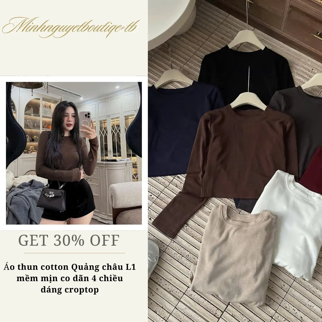 Áo cotton croptop dài tay mềm mịn co dãn 4 chiều QCCC áo  len Nữ Women áo  baby Voi Sen