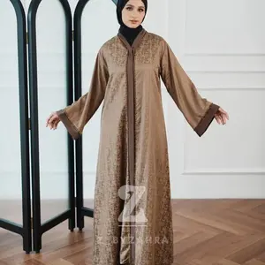 Abaya ashila crystal FREE BELT TASSEL/abaya pesta/ abaya mewah - Coklat, XL