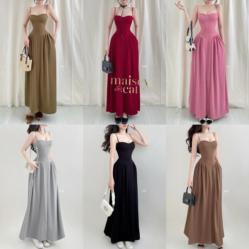 [MAISEY 1455] ĐẦM MAXI VỚI TÙNG XOÈ HÁCH DÁNG CÙNG CÚP NGỰC XINH XẮN Nữ Dress Nhung Women Voi Đen