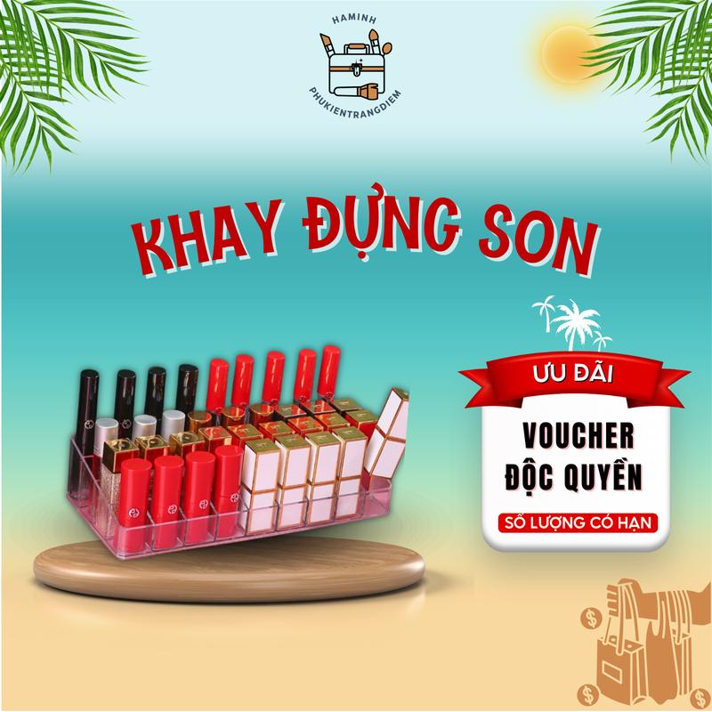 Khay kệ kiểu hộp đựng son 36 ô chứa được mỹ phẩm nhỏ cùng cọ trang điểm chất liệu Mika trong suốt