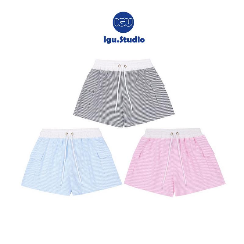 Calem Club  Quần Short kate nữ họa tiết kẻ sọc lưng chun dây rút form cạp thấp mùa hè đi biển Women Pants
