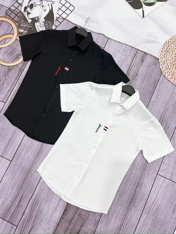 Áo sơ mi nam tay ngắn vải lụa mền thêu chữ nổi trẻ trung thời trangcao cấp - MY LINH CLOTHINGS Menswear Shirt Kate sơ  mi  trắng  tay  ngắn 0