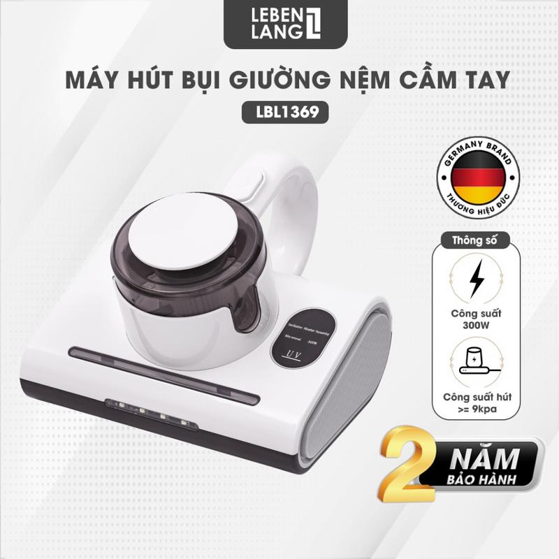 Máy hút bụi giường nệm cầm tay Lebenlang LBL1369, công suất 300W, dung tích 250ml, diệt khuẩn bằng tia UV