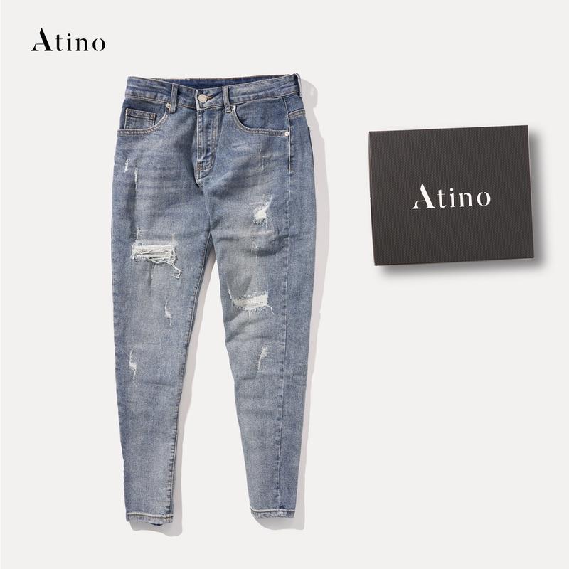  Quần Jean Nam Xanh Rách ATINO Form Slim-Fit 32.1.1020 Menswear Pants 