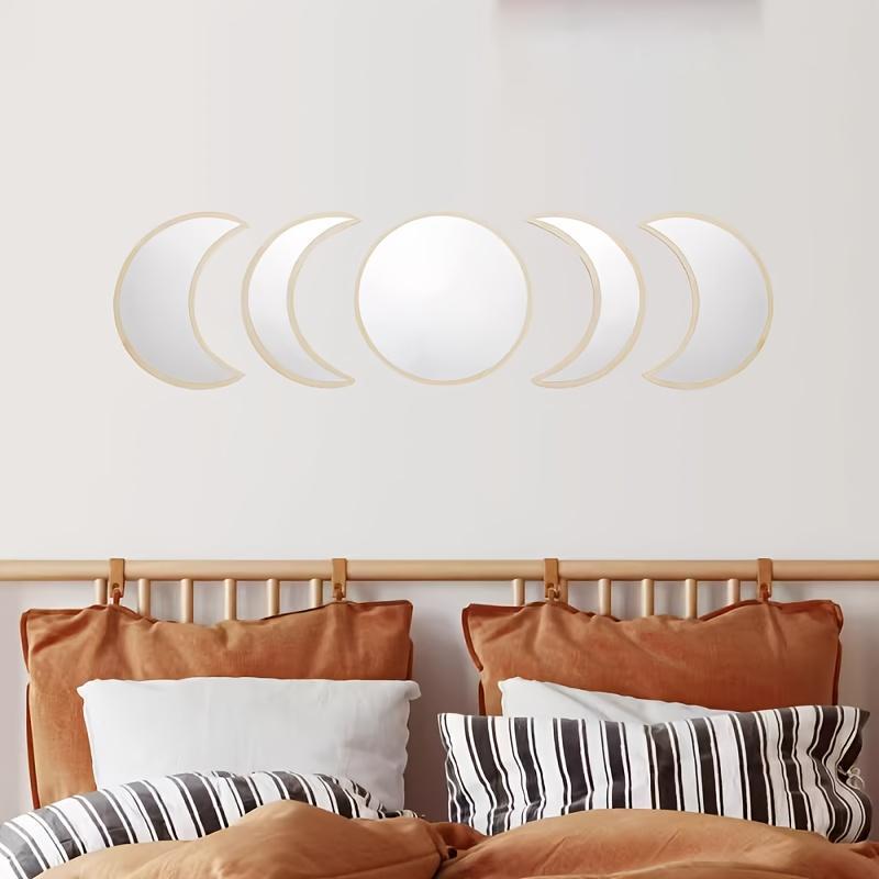 Product Introduction of Moon Phase Mirror Wall Sticker, 5 Counts/set Self Adhesive Removable Wall Decal, Decorative Sticker for Home Living Room Bedroom, Ornaments 5