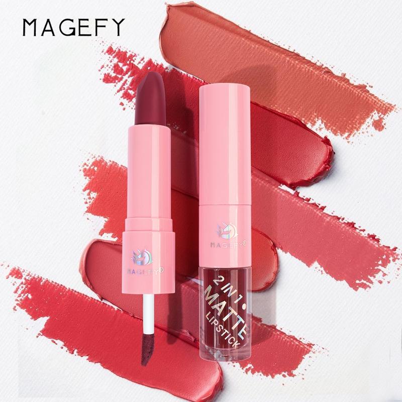 【CUCI GUDANG】MAGEFY 2-IN-1 Lipstik  / Matte Liquid Lipstick / Lip Lembut Tahan Lama Pelembab Pigmentasi Tinggi 12 Colors 8016 1