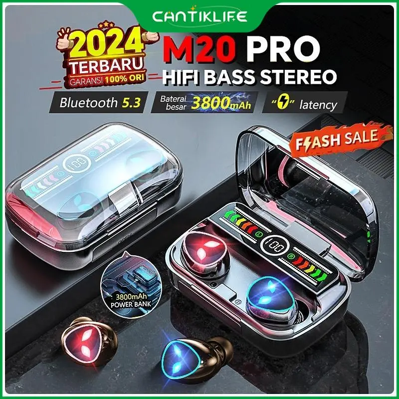 【Cantiklife Mall】TWS M20 Pro Wireless Earphone Bluetooth V5.3 TWS Gaming Headset Powerbank 3800mAh Nirkabel Tahan Air Hifi Suara Surround 360 Stereo Earbud Tampilan LED Display Headphone Dengan Mikrofon Panggilan HD Latensi Rendah Bass