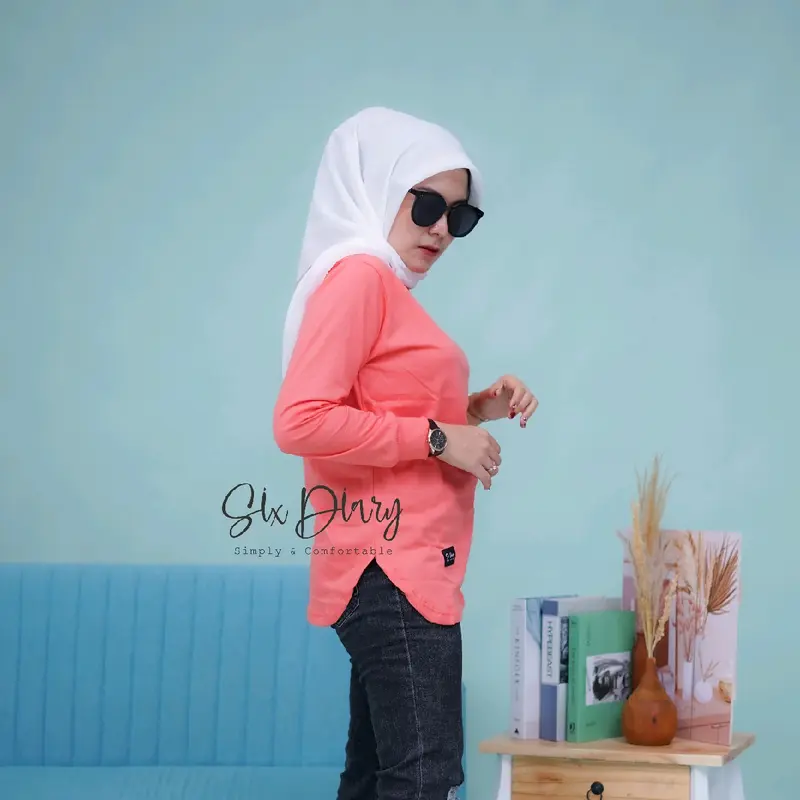 Atasan Wanita Six Diary Kaos Polos Oval Warna Salem 6