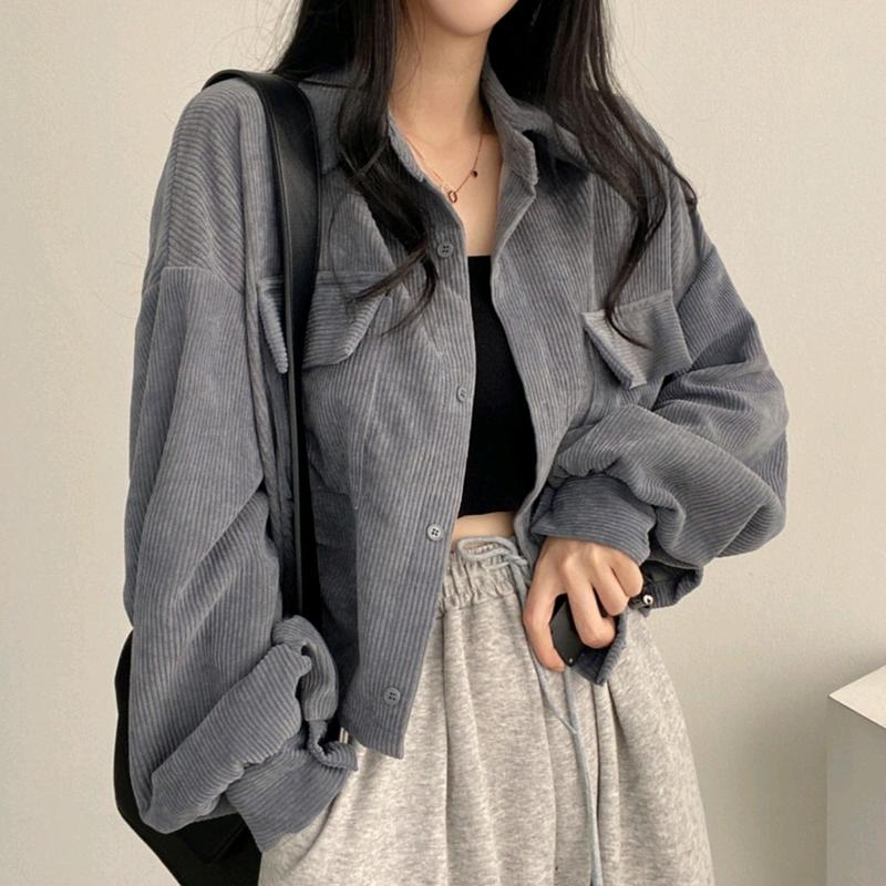 M FESYEN | JEYA JAKET WANITA KEKINIAN KOREAN STYLE | KEMEJA WANITA CROP TOP LENGAN PANJANG | OUTFIT WANITA KEKINIAN | OOTD KOREAN STYLE | OUTER WANITA | JAKET CORDUROY | JAKET OVERSIZE 1