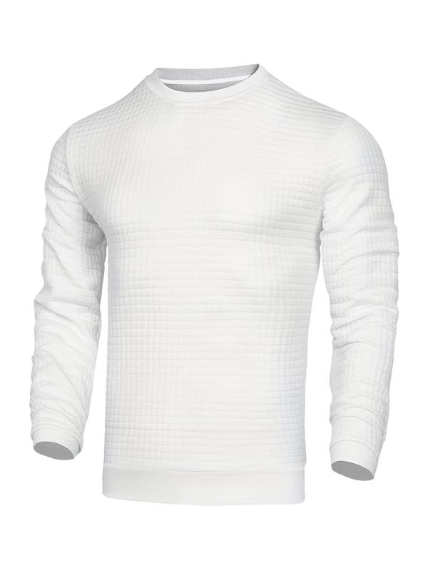 Men's Plain Waffle Round Neck Summer Sports Sweatshirt, Regular Fit Casual Comfy Long Sleeve Pullover for Spring & Fall, Men's Sportswear Longsleeves Crewneck Tops for Indoor Outdoor Gym Workout Running, Menswear 2