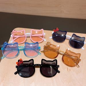 แว่นกันแดดเด็ก แฟชั่น unisex พร้อมม่านบังแดดเด็ก ดีไซน์แมวน่ารัก ป้องกันรังสียูวี เหมาะสำหรับเด็กอายุ 3-12 ปี แว่นกันแดดกลางแจ้ง