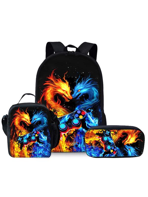 Game Controller Print Backpack & Lunch Bag & Pencil Case Set, Casual Versatile Backpack Set for Men & Women, Trendy All-match Bag Set for Daily Use 6